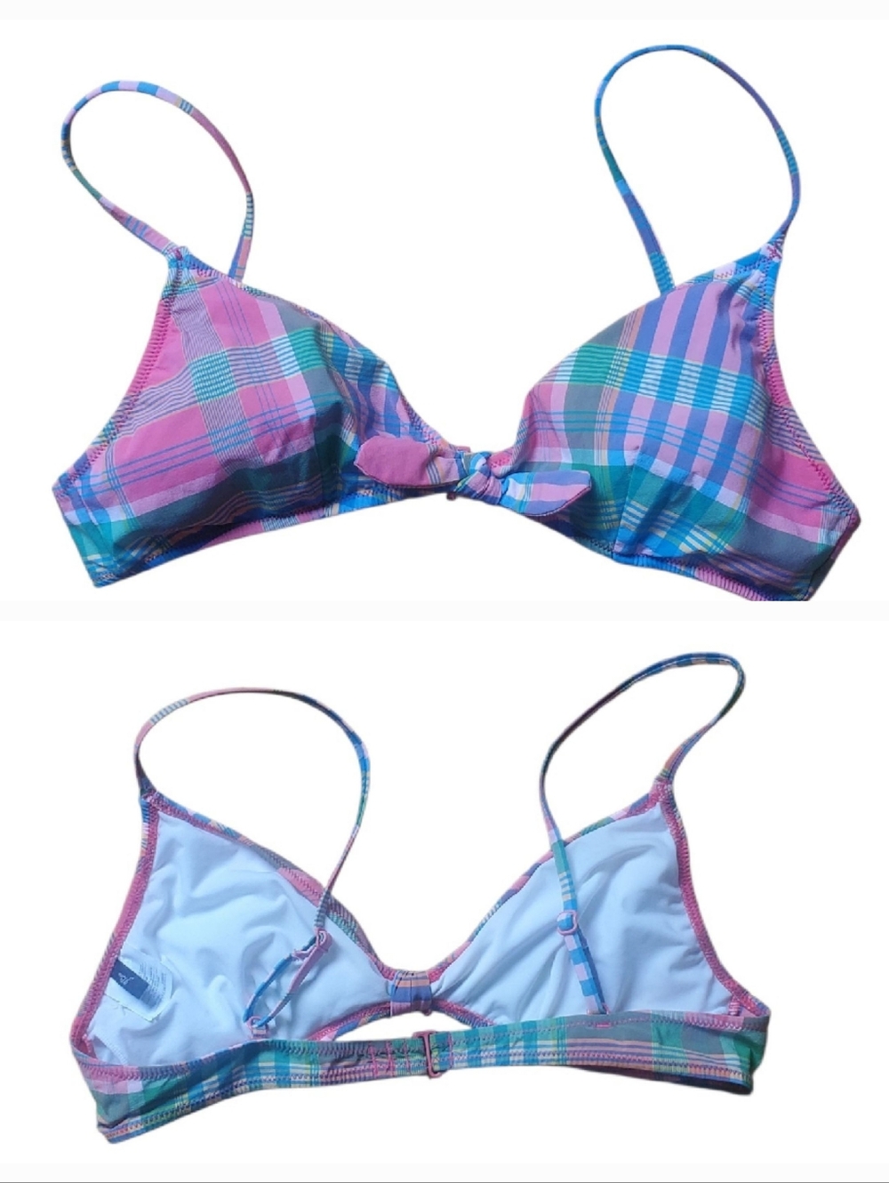 J. Crew Pink & Green Plaid Bikini Top